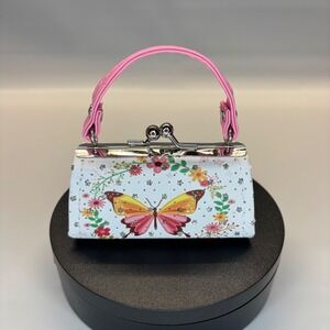 Mini Coin Purse TikTok Lipstick Kiss Clasp Butterfly Floral Print Small Bag